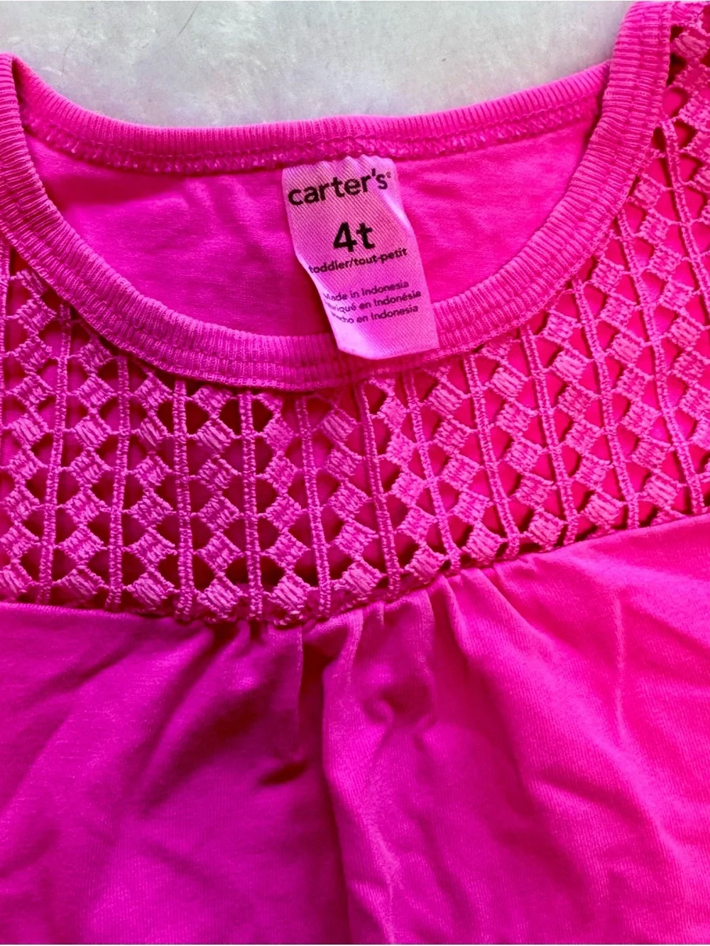 Carter's Bright Hot Pink Short Sleeve Tee with Crochet Yoke